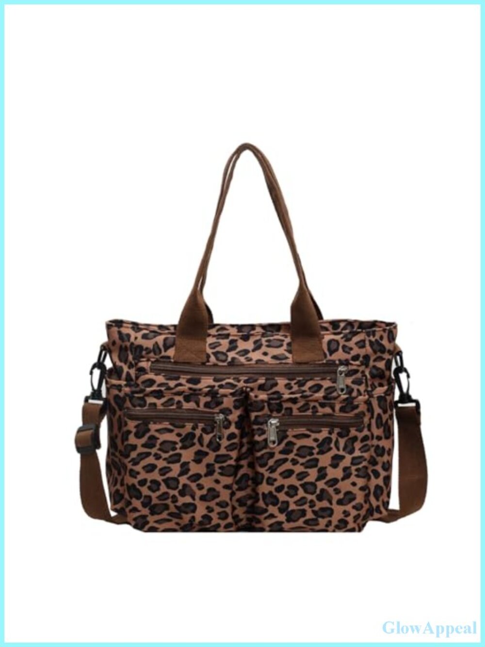 Canvas Tote Bag with Leopard Print, Adjustable Strap, Multiple Pockets for Work